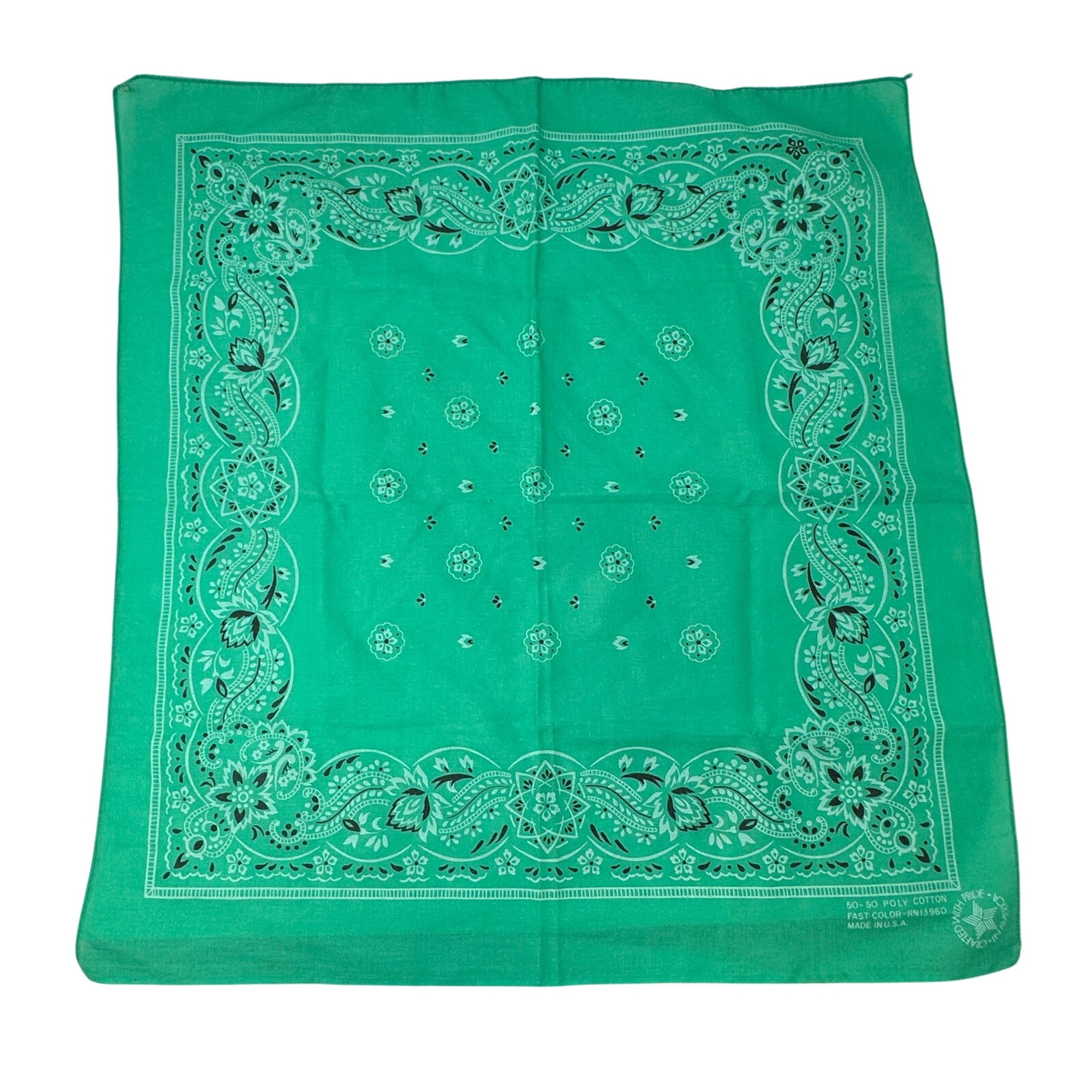 Vintage Fast Color Handkerchief Green Paisley 22" Square Made In USA