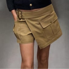 NWOT Zara Khaki Low Waist Cargo Shorts Skirt Size L Large