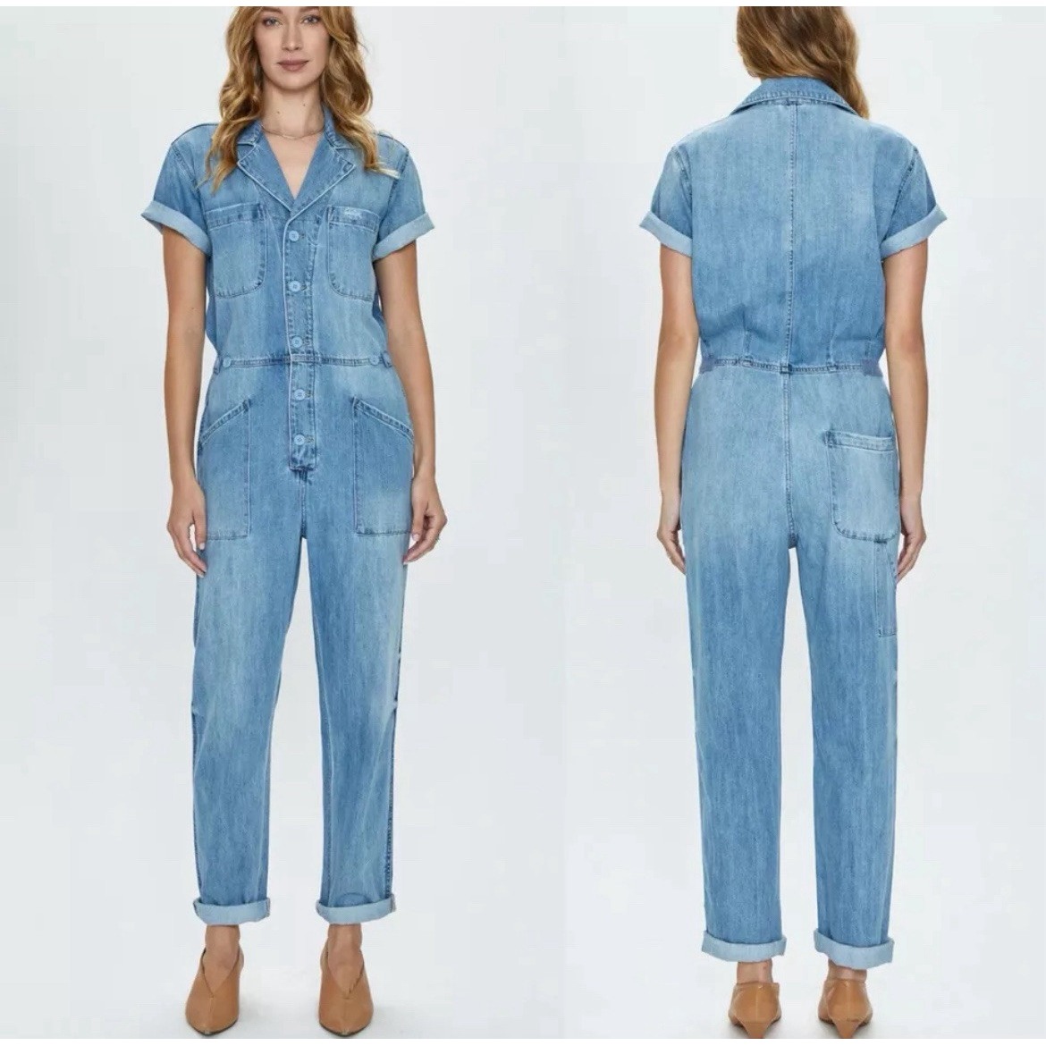 Pistola Grover Jumpsuit Coverall Button Down Disoriented Small Wash Blue Size S