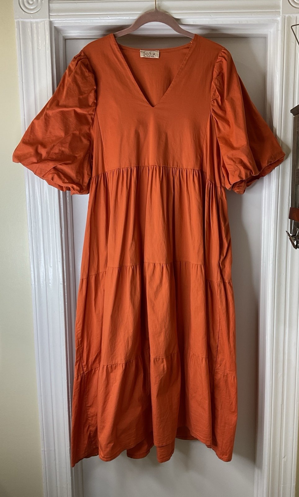 SOFIA Made in Italy Poplin Cotton Puff Sleeve Sienna Tiered Maxi Dress Size XL