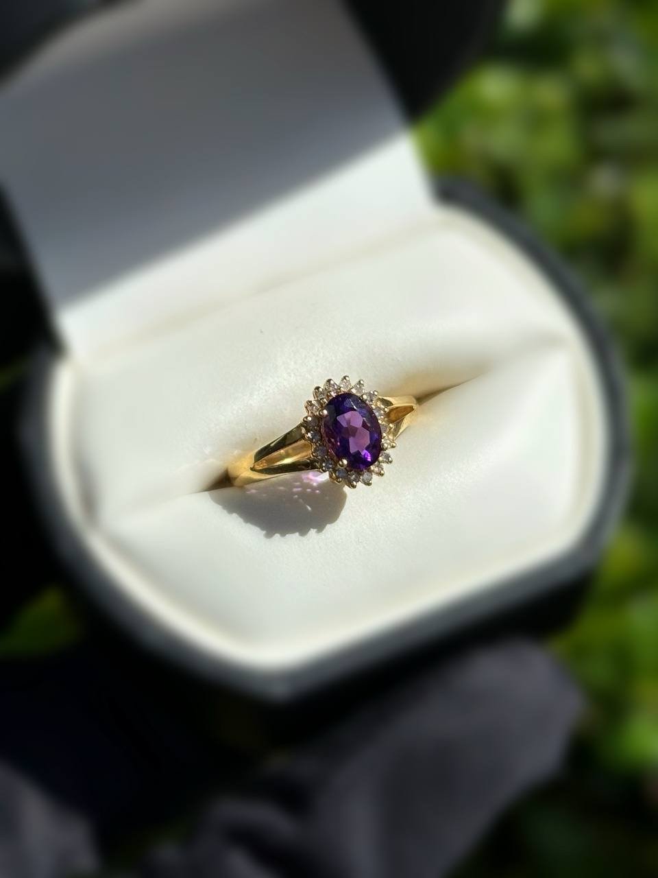 Jewelry 14k solid yellow gold purpurite stone diamonds 1.10CTW ring sz 7.00
