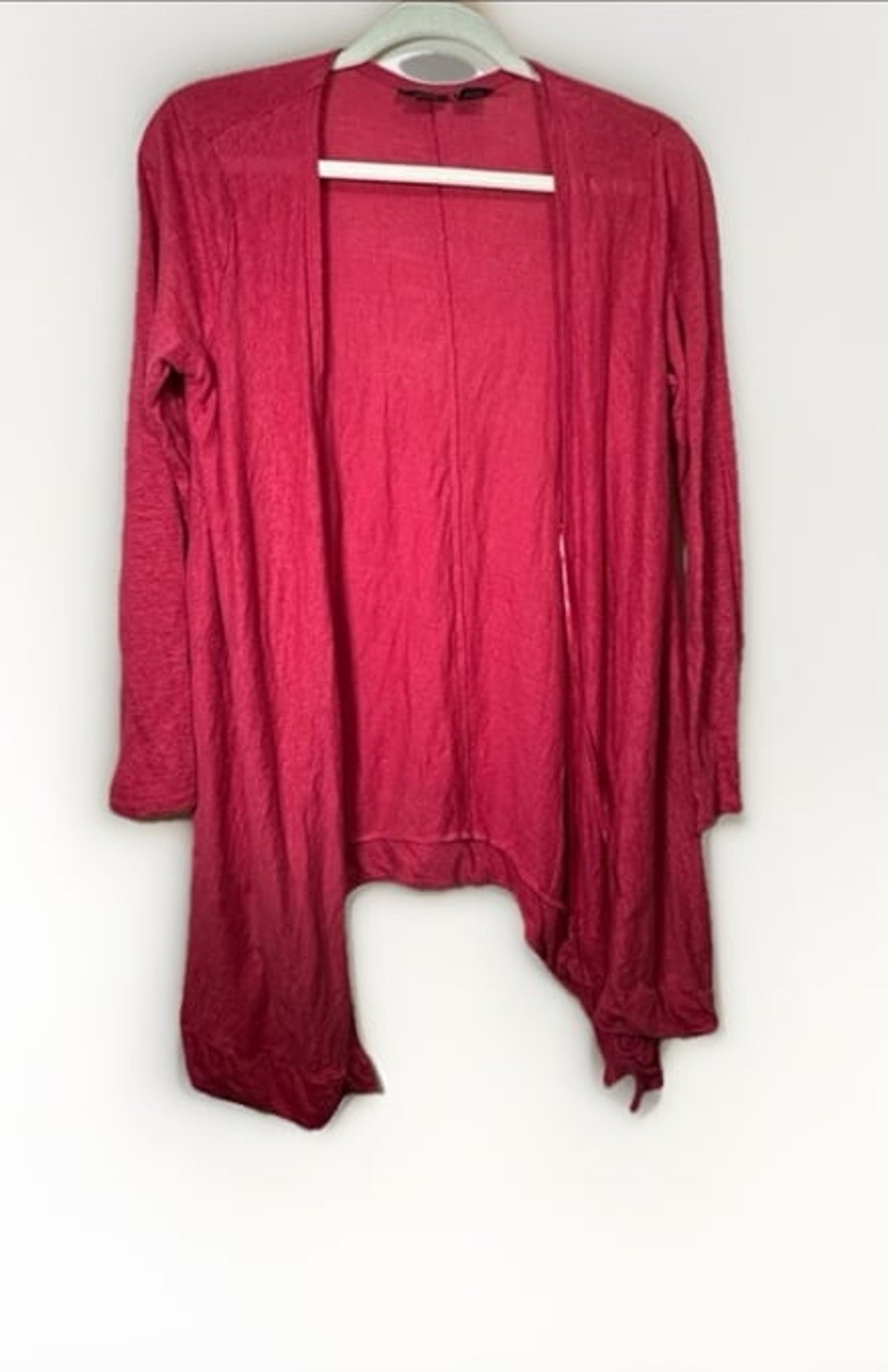 TAHARI Linen Cardigan Lightweight Open Front Long Red Women Medium M Lagenlook