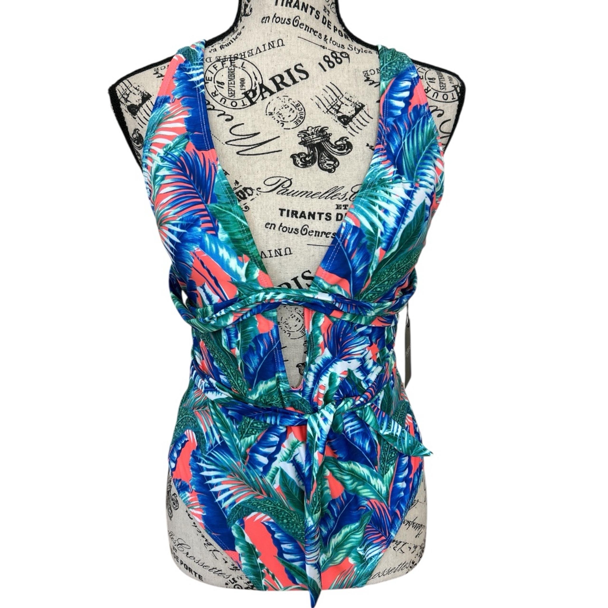 INGEAR Tropical One-Piece Beach Swimsuit Deep Plunge Beach Vacation Pool NEW