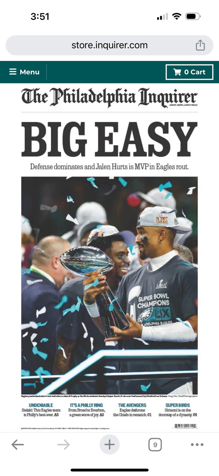 The Philadelphia Inquirer Super Bowl LIX Newspaper