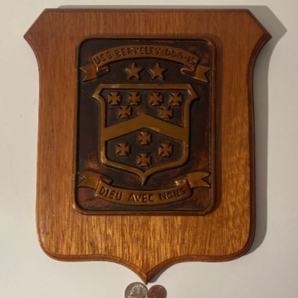 Vintage Wooden and Metal Navy Plaque, U.S.S. Berkeley DDG-15, U.S. Navy, Guided