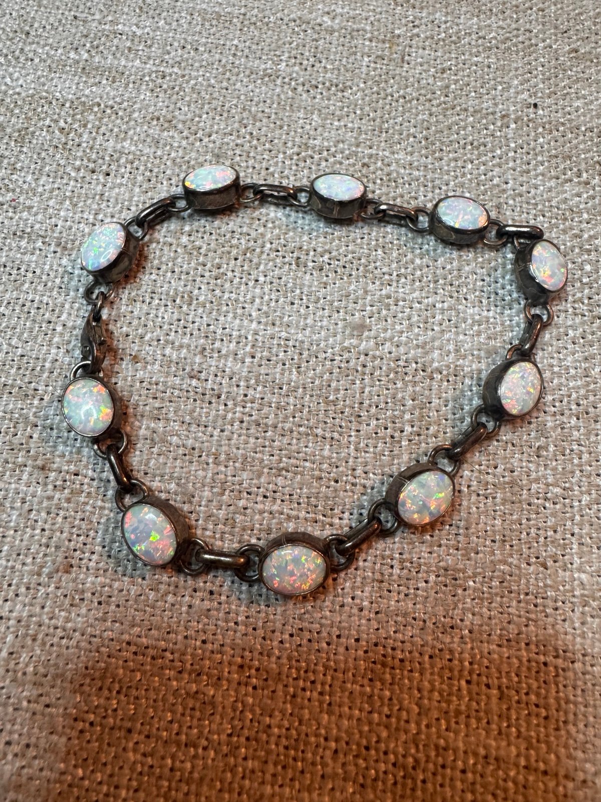 Vintage Sterling Silver Navajo signed opal Bracelet