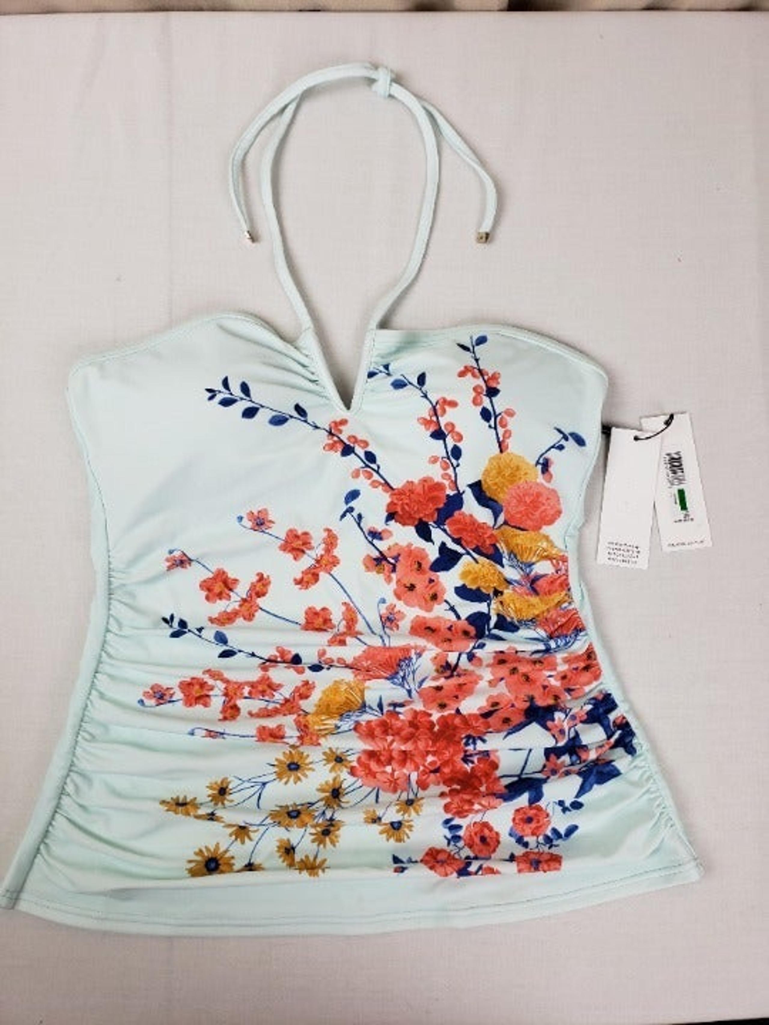 Calvin Klein Swimwear Women's Large Tankini V-Wire Bandeau Halter Top Green