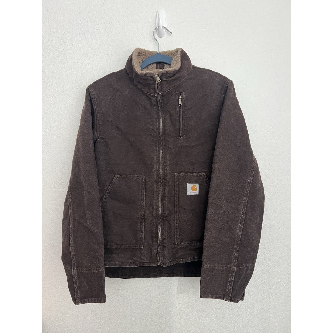 VTG Womens CARHARTT WJ022 Sherpa Lined Canvas Jacket XS Dark Brown Workwear
