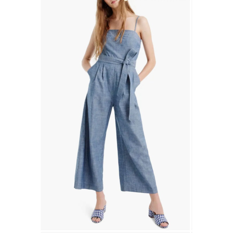 J.Crew Marseille Cotton Chambray Jumpsuit Blue Size 10 Denim Summer Lightweight