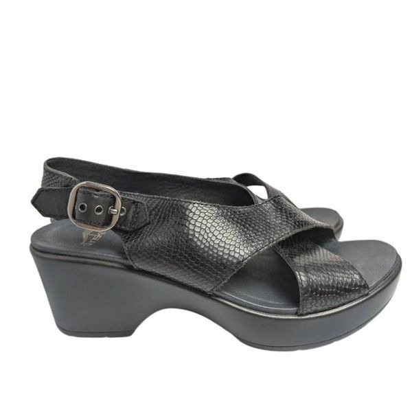 Dansko Jacinda Black Snake Texture Leather Wedge Slingback Sandals 39 EU 8.5 US