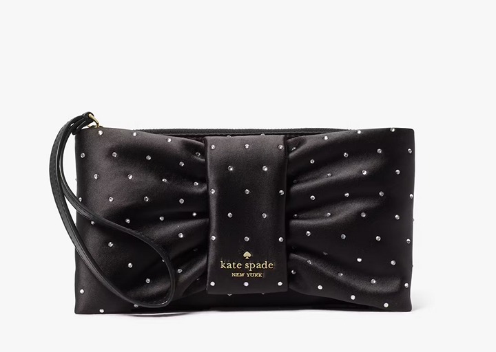 Kate Spade Bow Embellished Fabric Wristlet Black KE649 NWT $299
