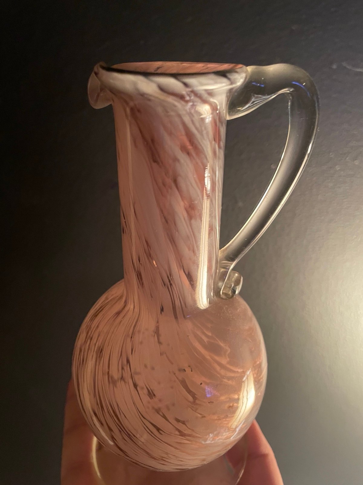 Antique Italian PURPLE SWIRL Murano Italy Vase Pitcher Genie Bottle Clear Handle