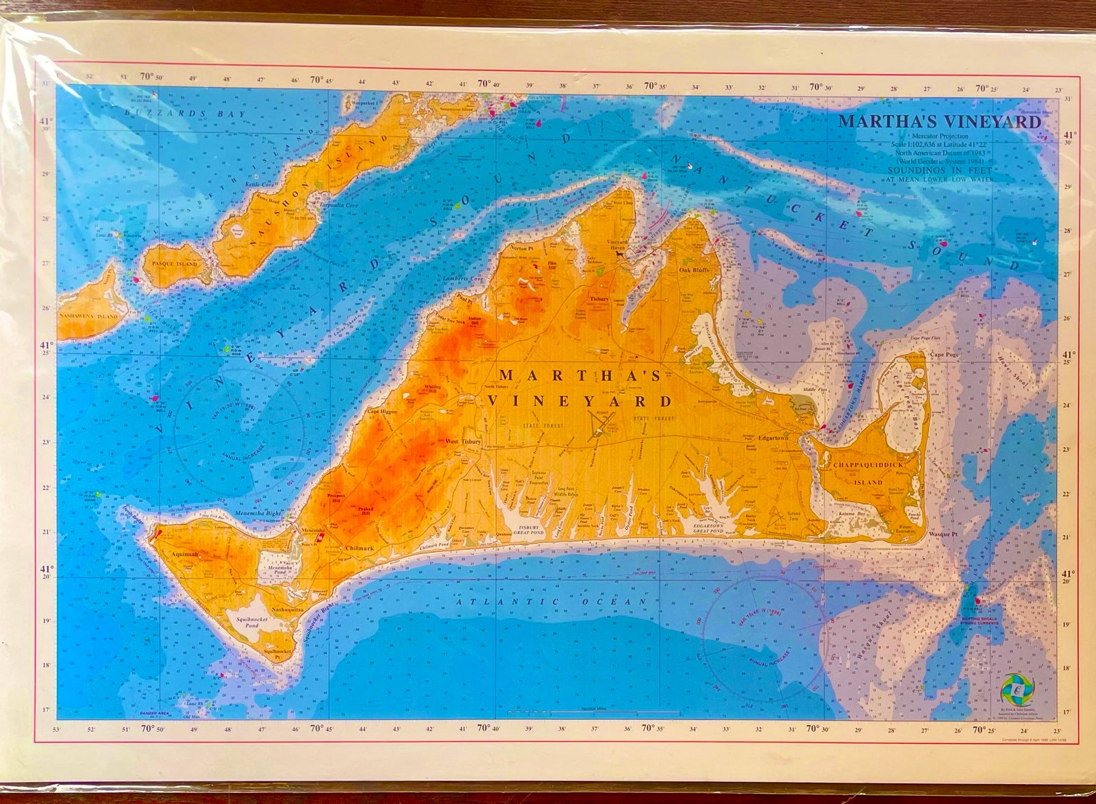 Massachusetts, Map of Entire Martha's Vineyard Island (Wall Art Print, Home