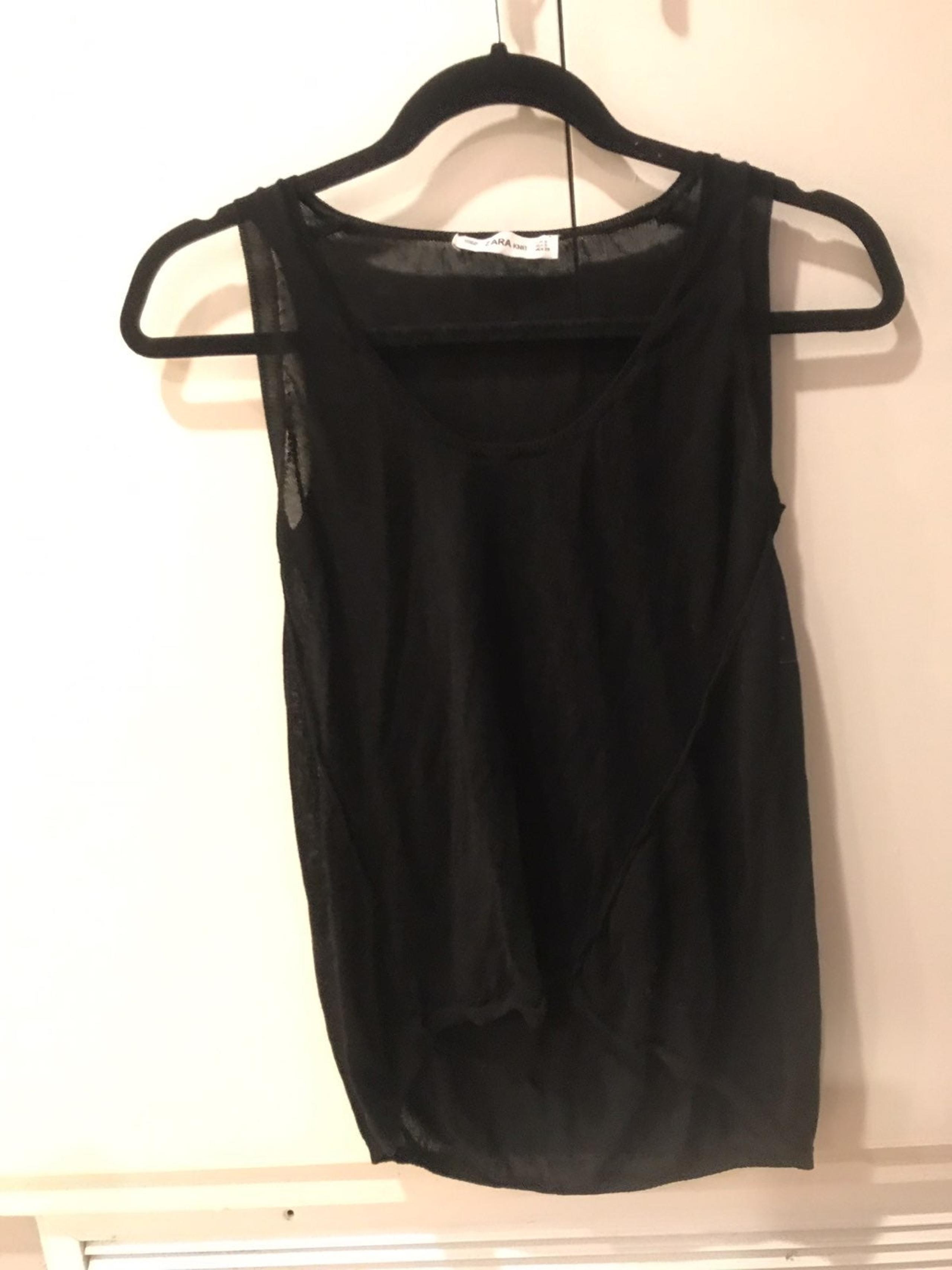 Zara Sheer High Low Black Tank Top Small