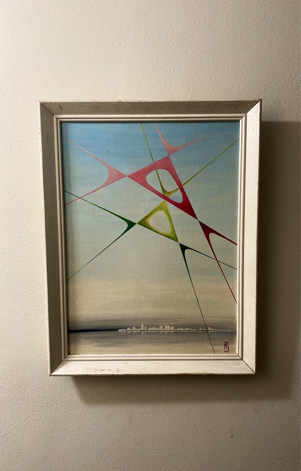 Vintage Modern Mid-Century Acrylic Signed Surrealist Painting