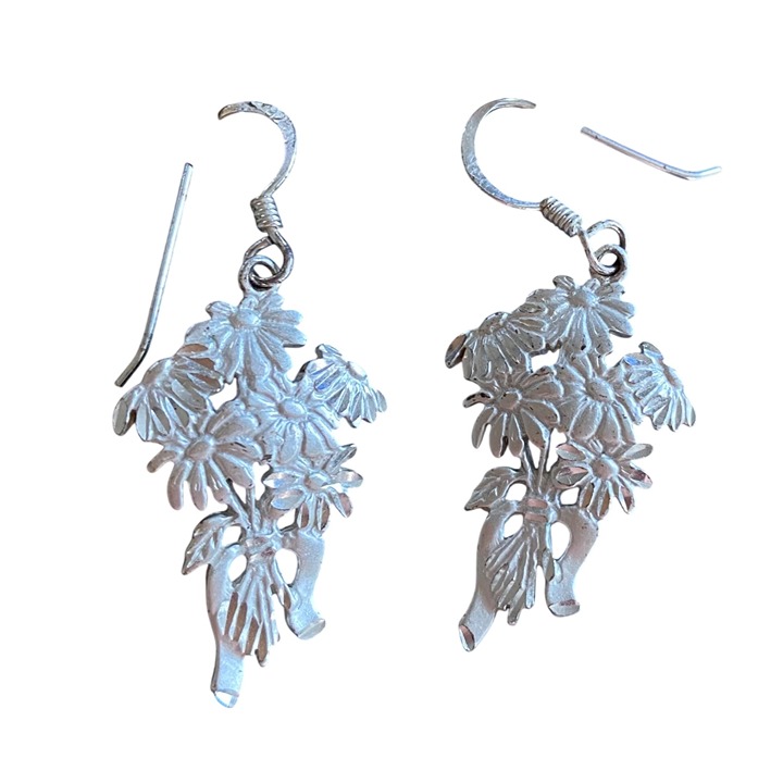Sterling Silver Daisy Flower Dangle Earrings 925 Hook Drop Floral Jewelry