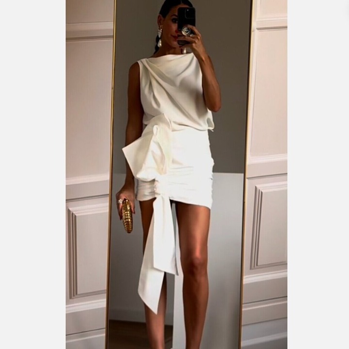 ZARA KNOTTED MINI SKIRT ZW COLLECTION WHITE S M L NWT