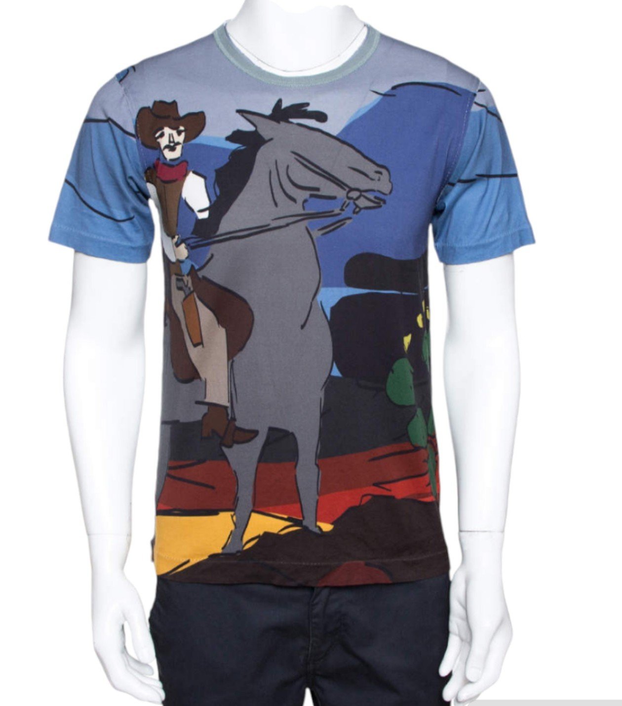 Dolce & Gabana Multicolor Cowboy Printed Distressed Cotton T-Shirt Men's 52