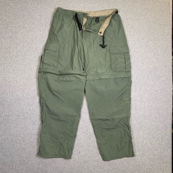 REI Mens Size Large Zip Front Outdoor Cargo Pants Army Green Pockets 100% Nylon