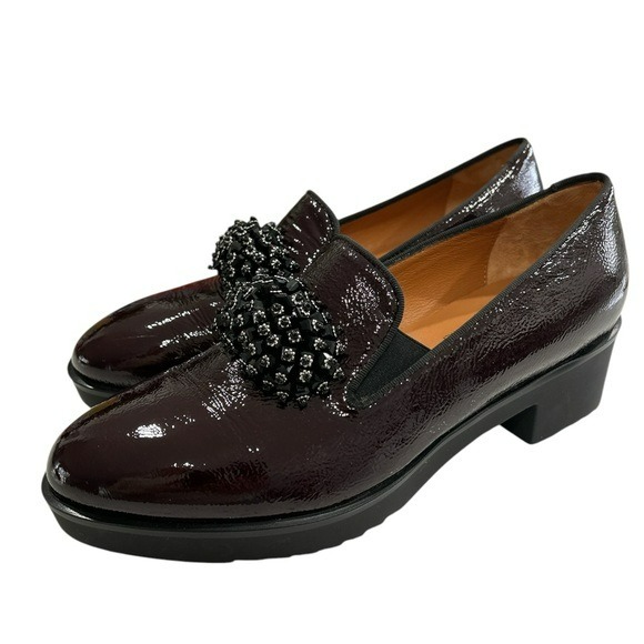 Donna Soft Made in Italy Oxblood Patent Leather Beaded Tassel Loafers - 8.5