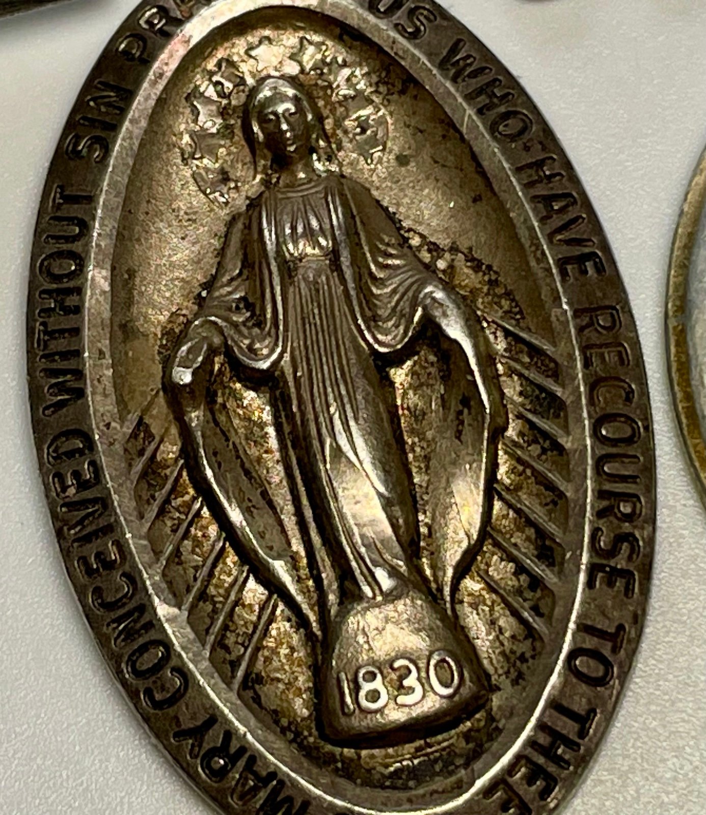 Antique Sterling Silver Large Miraculous Medal Catholic Religious Holy Pendant