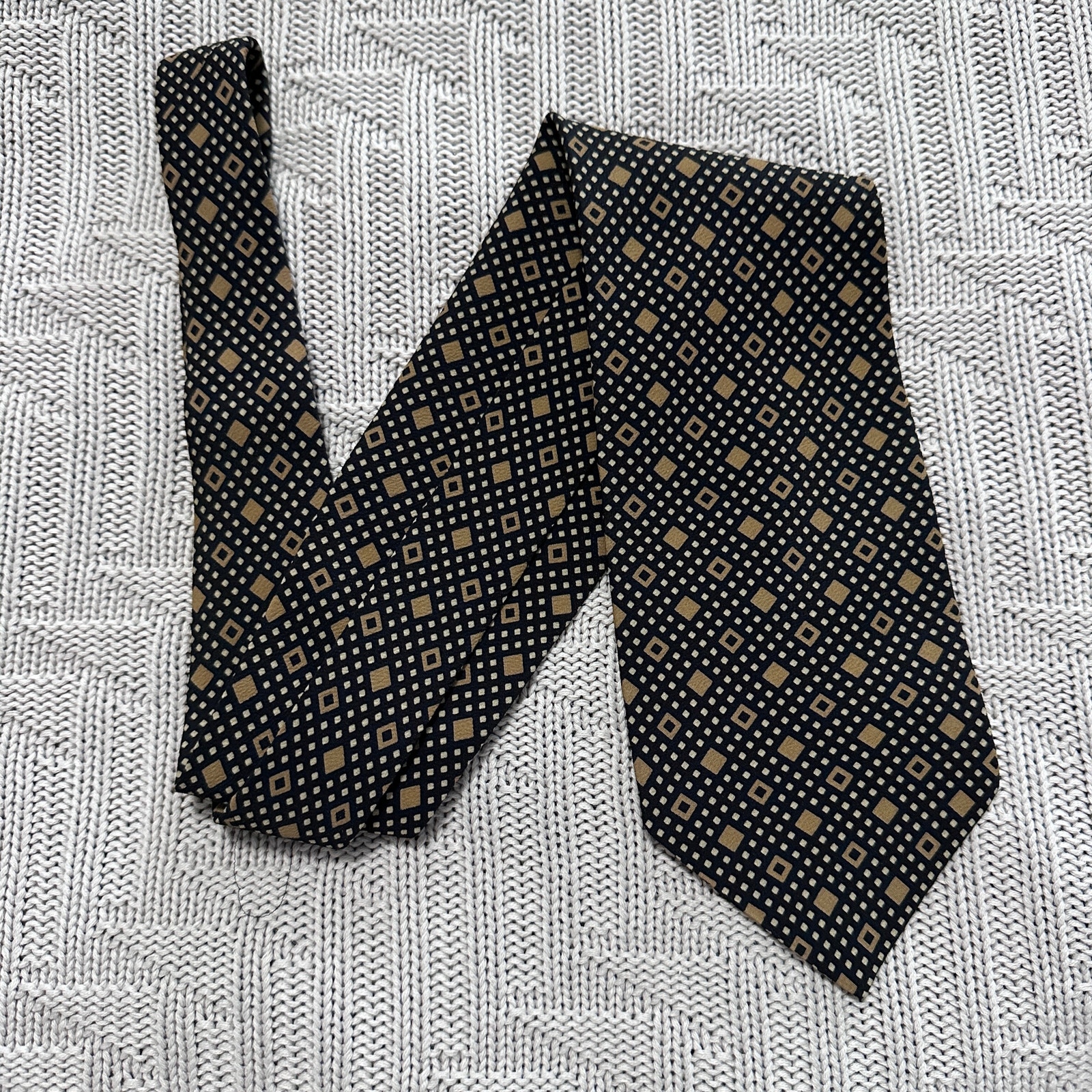 Vintage Giorgio Armani gold diamond black Italian silk tie