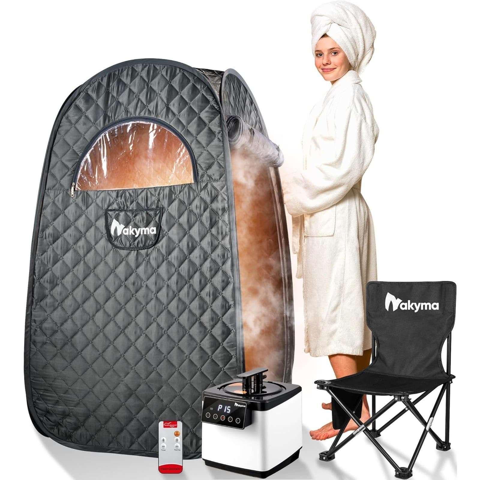 Portable Stem Sauna Tent Full Size, 2.6L 1000W w/ Steamer, Chair, Remote Control