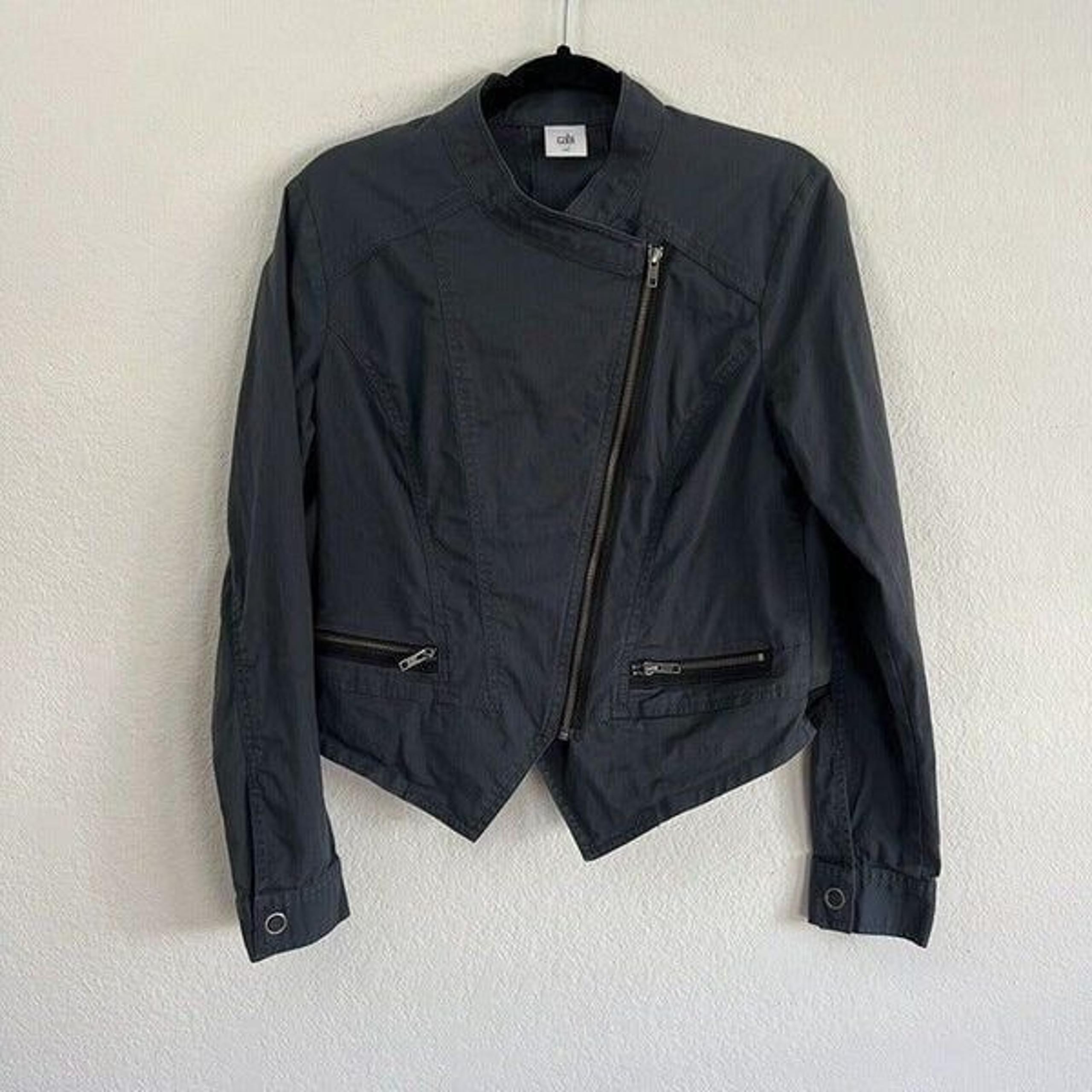 CAbi Twilight Moto Jacket Womens Med Blue Gray Asymmetrical Zipper #3023 Cotton
