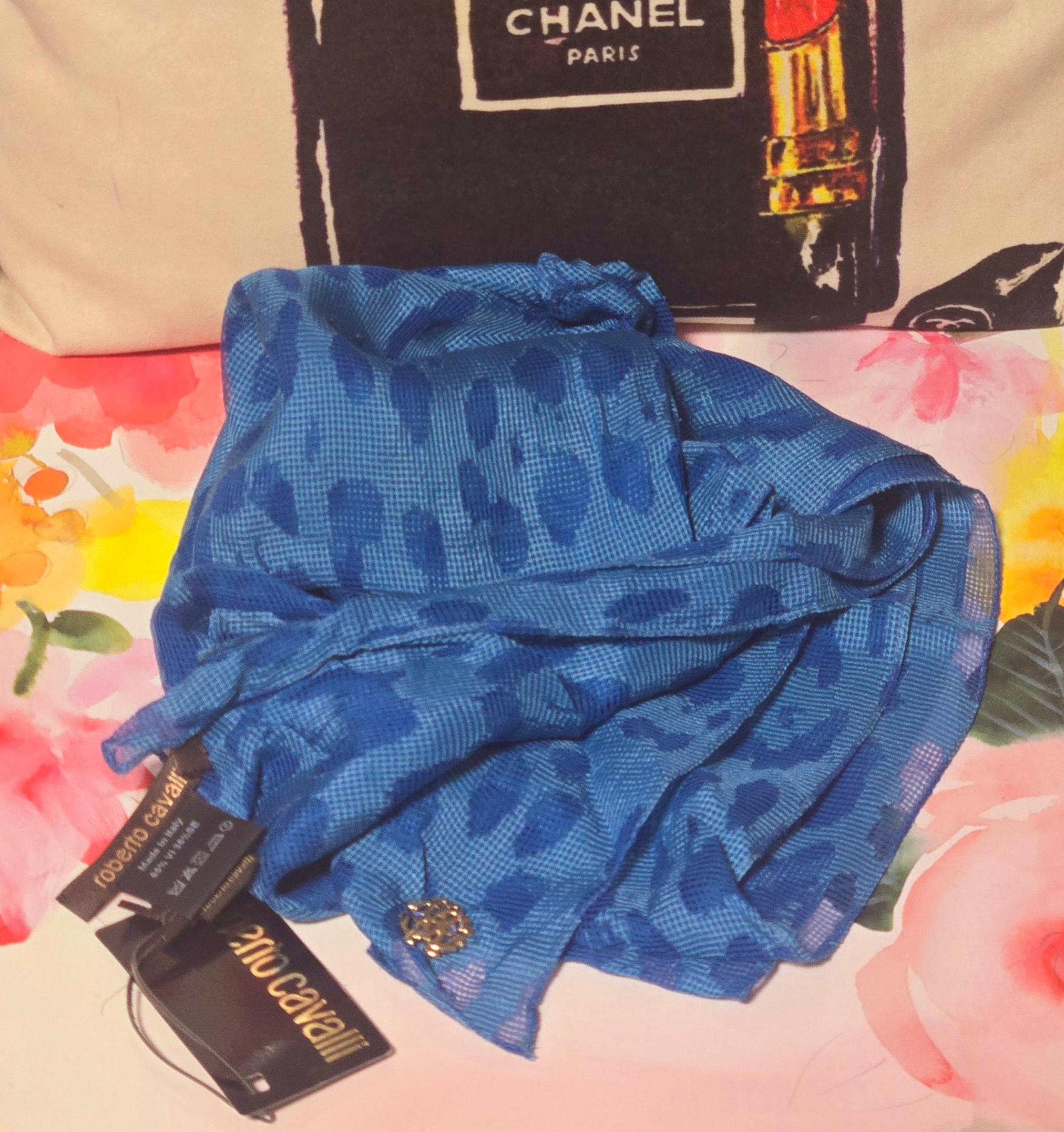 ROBERTO CAVALLI BLUE JAGUARS PRINT SCARF AUTHENTIC