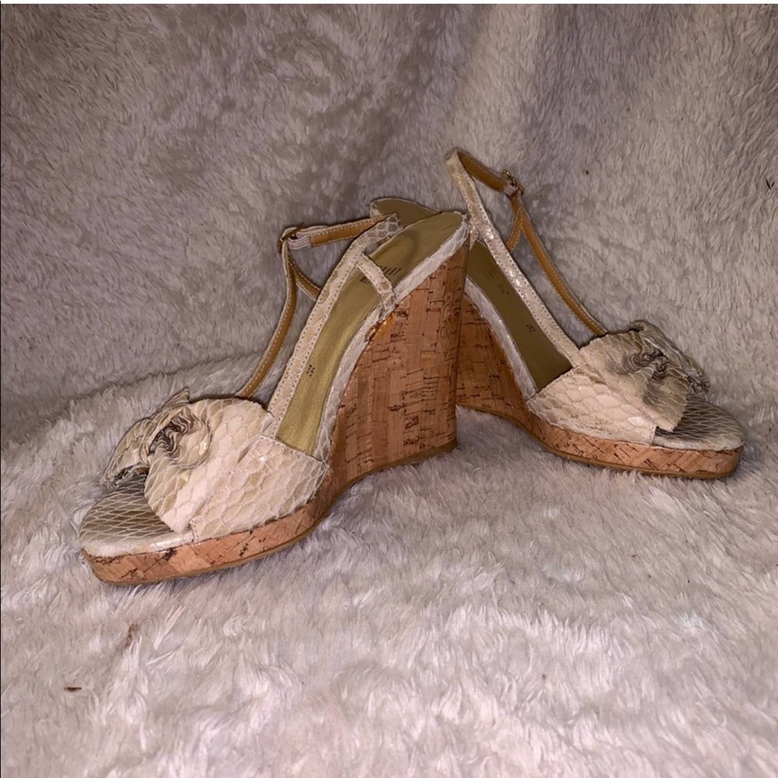 Stuart Weizman Tan Snakeskin Attire Wedge