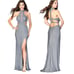 La Femme Dress Women 00 Gray Gunmetal Beaded High Neck Cut Out Formal Gown Prom