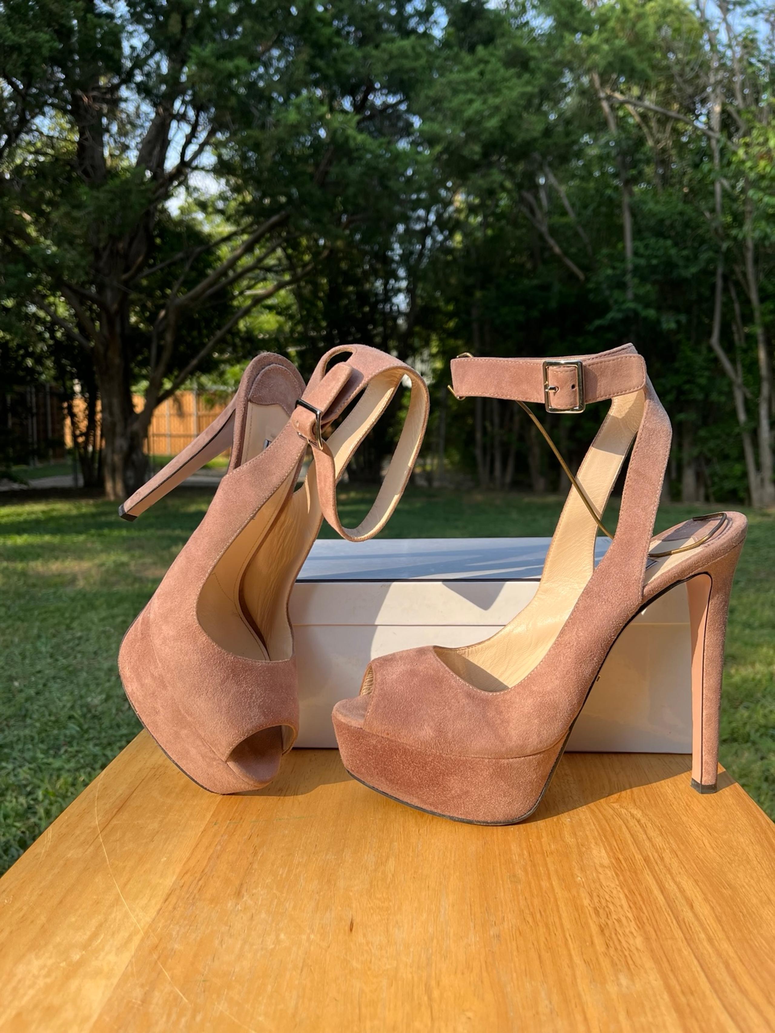 Prada Platform Suede Peep Toe Heel Pump Ankle Strap Sandal 39.5 $925