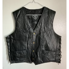 Diamond Plate Genuine Leather Motorcycle Biker Vest with Side Ties Men Size M