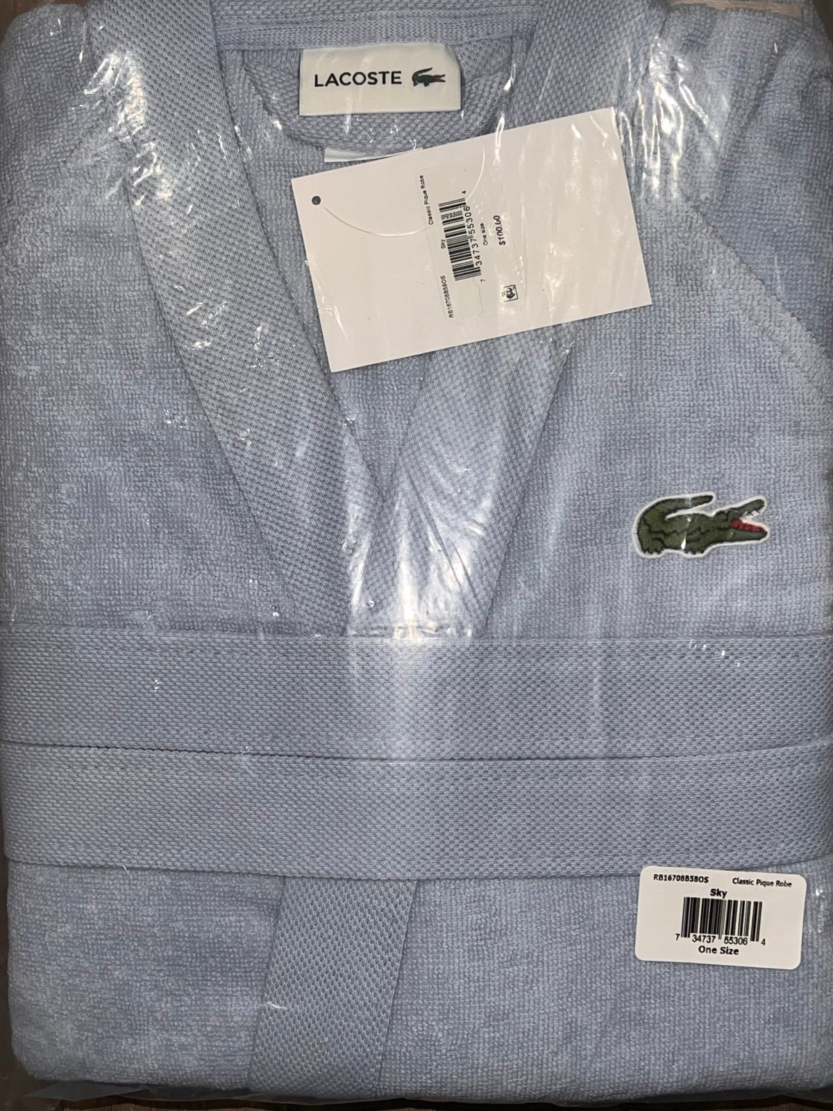 Lacoste Men's Light Terry Cotton Classic Bathrobe One Size In SKY BNWTS