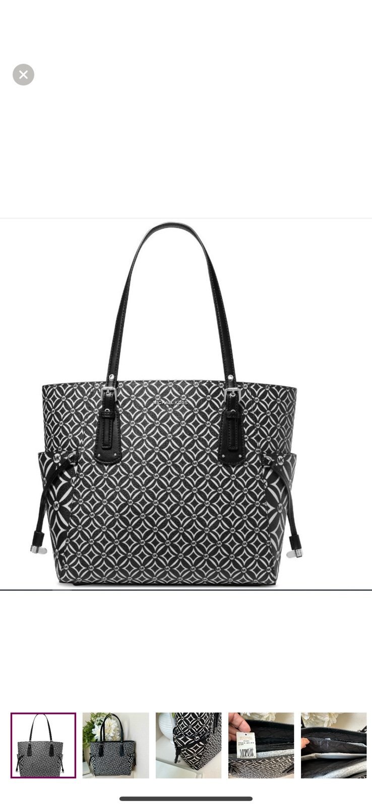 NWT MICHAEL MICHAEL KORS Voyager East West Tote Black and White