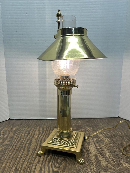 Vintage Tall Metal Brass Finish Electric Student Desk Table Lamp