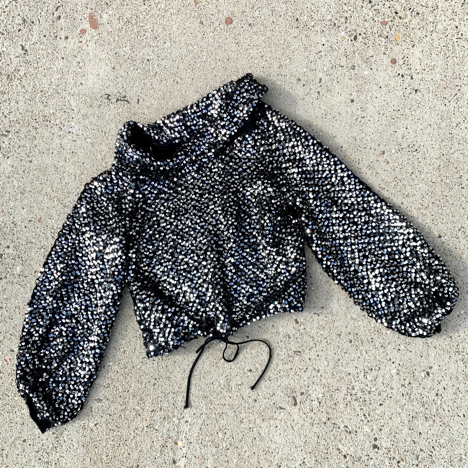 Vintage 70s Sequin loose acrylic knit cropped sweater top