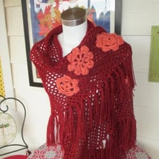 Handmade Shawl With Appliqued Flowers