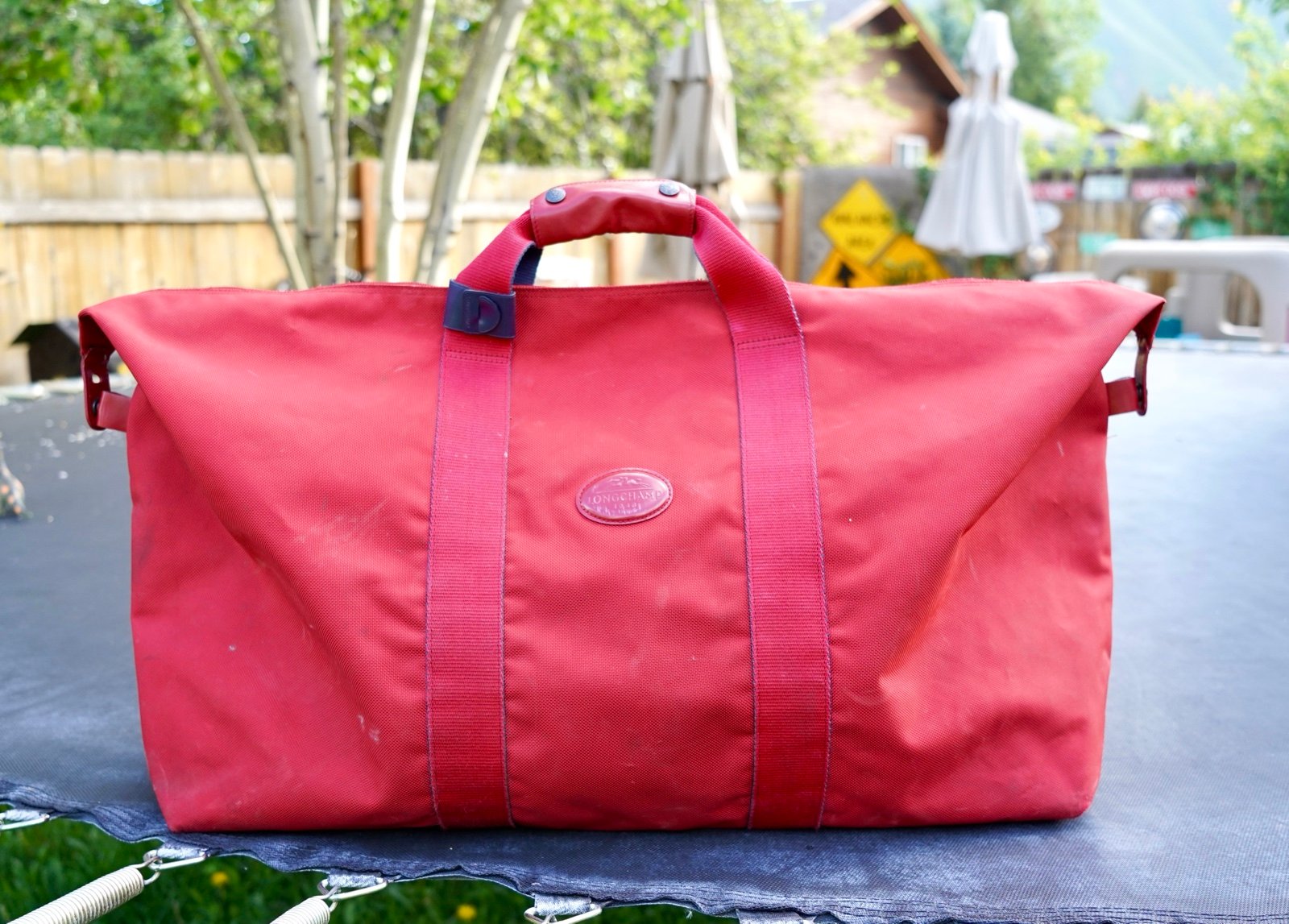 Vintage Long Champ Le Pliage Duffle Bag Red Nylon Big Made In France Rare