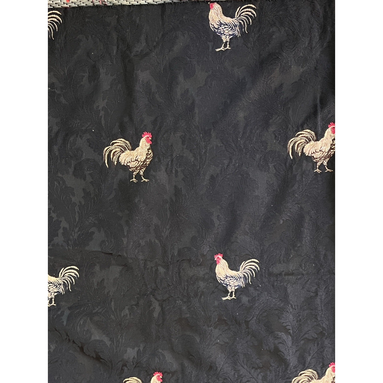 Greenhouse Fabrics Roosters Black Damask 41 x 55 Upholstery Weight Chicken
