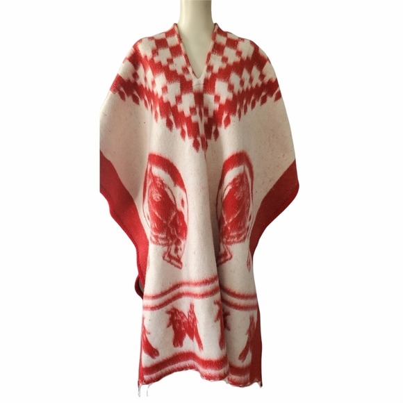 Mexican Southwestern Poncho with Horse Heads