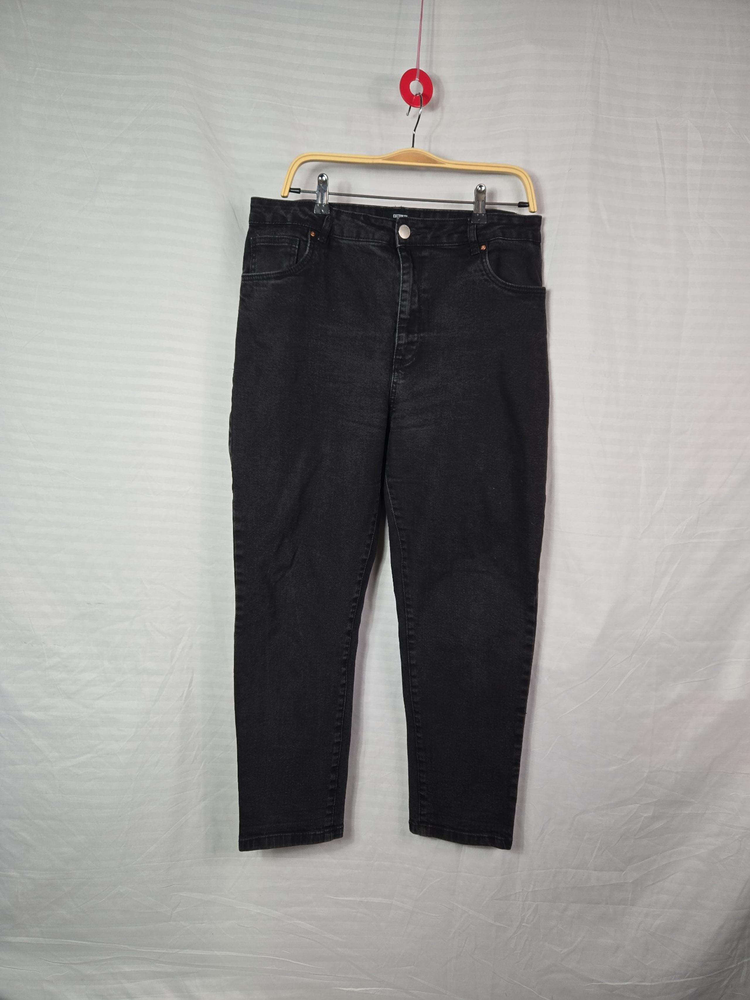 Cotton On Strech MomJeans Sz 14 Black Denim High Rise Tapered leh vintage