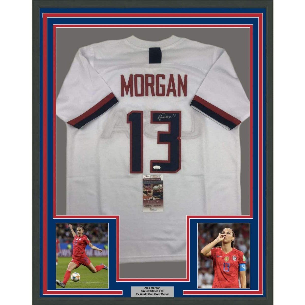 Framed Autographed/Signed Alex Morgan 33x42 White Soccer Team USA World Cup Jer
