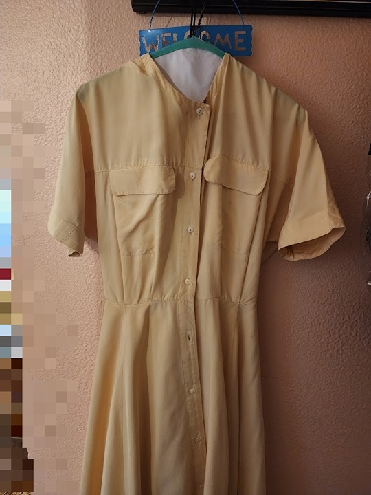 Vintage Neiman Marcus 1950s/1960s button up mustard/yellow korean silk dress