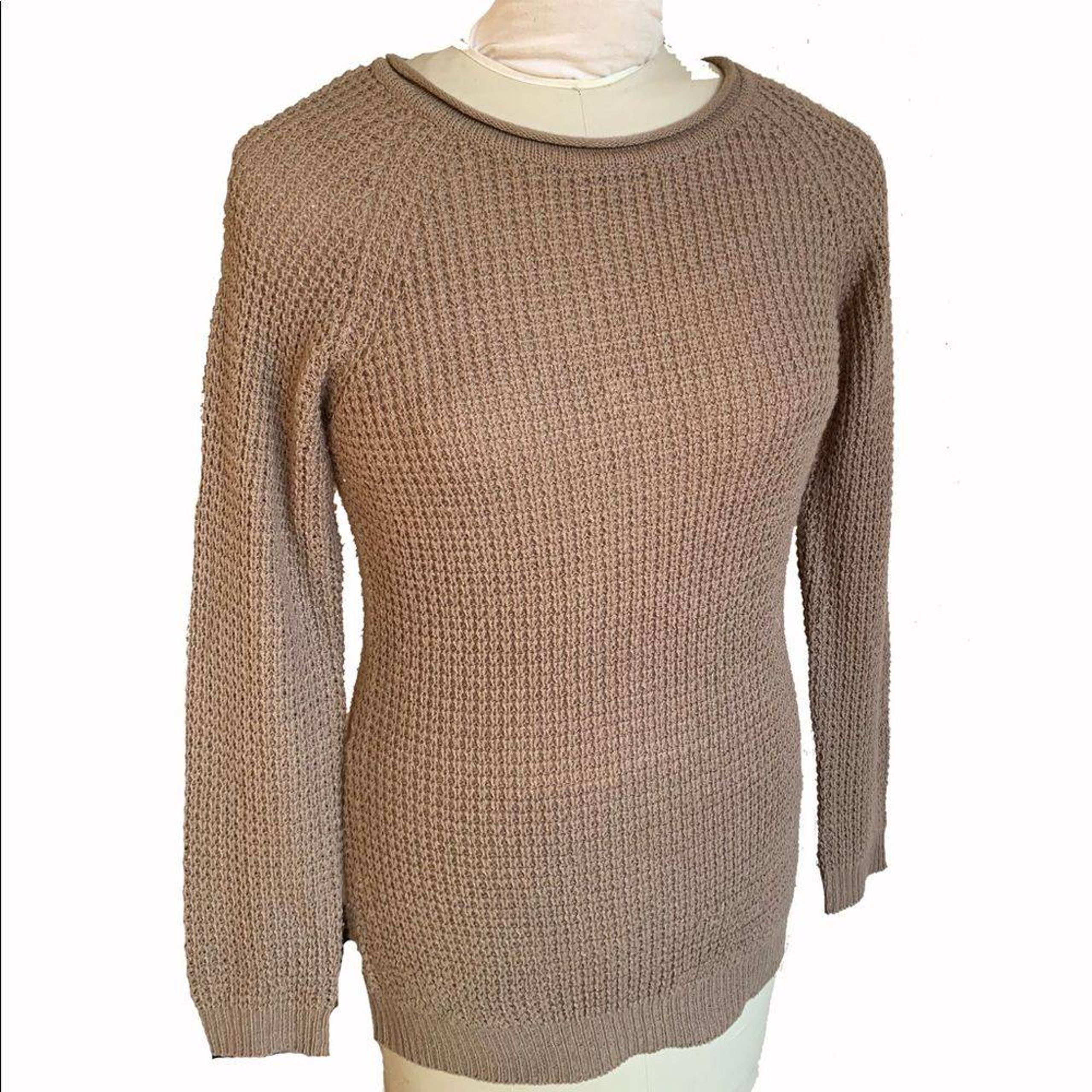 Sz Small Waffle Knit Brown Tunic Sweater