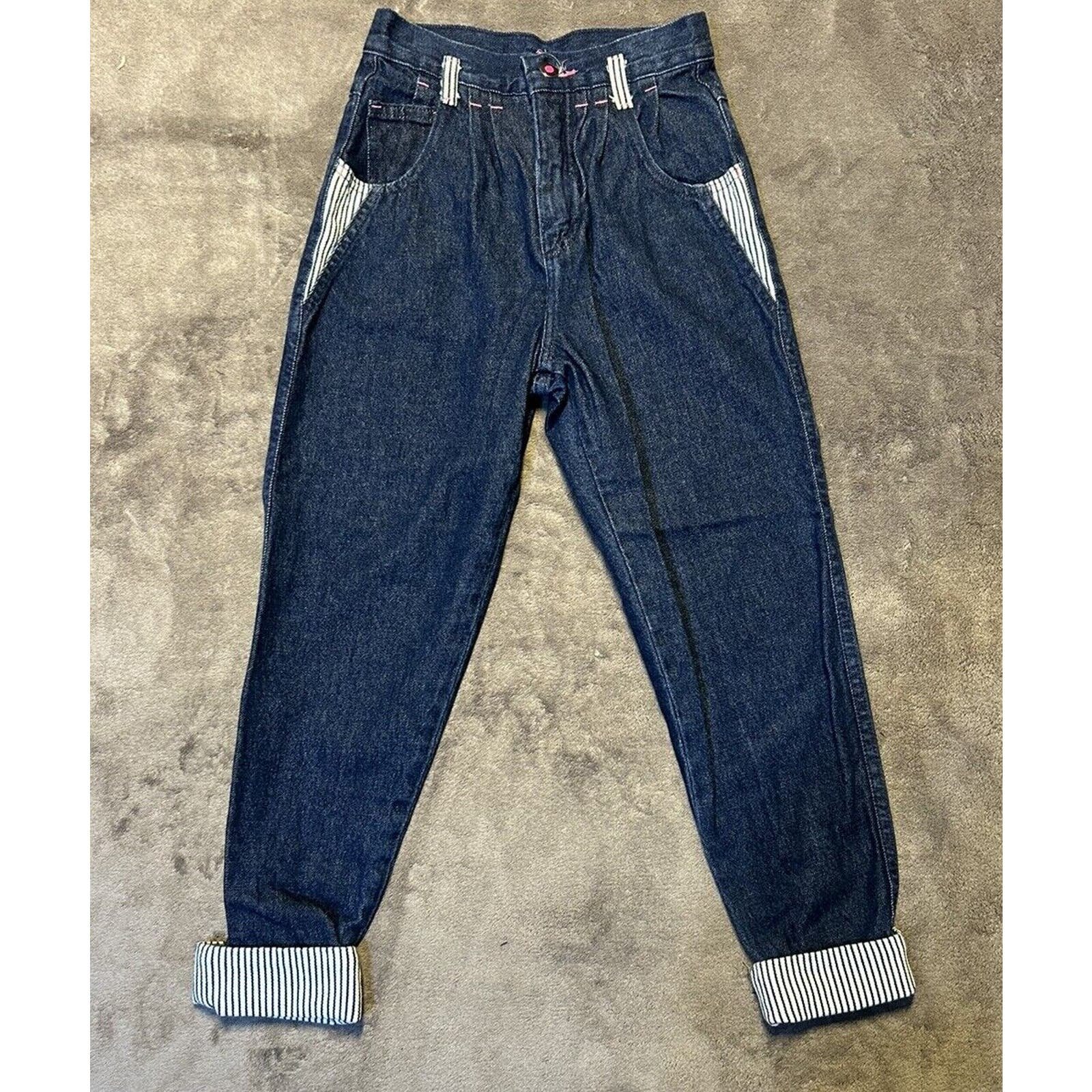 VTG Oshkosh Girls Jeans Rare 80s Cuffed Pin Stripe Pleated High Waist Pants Sz 8