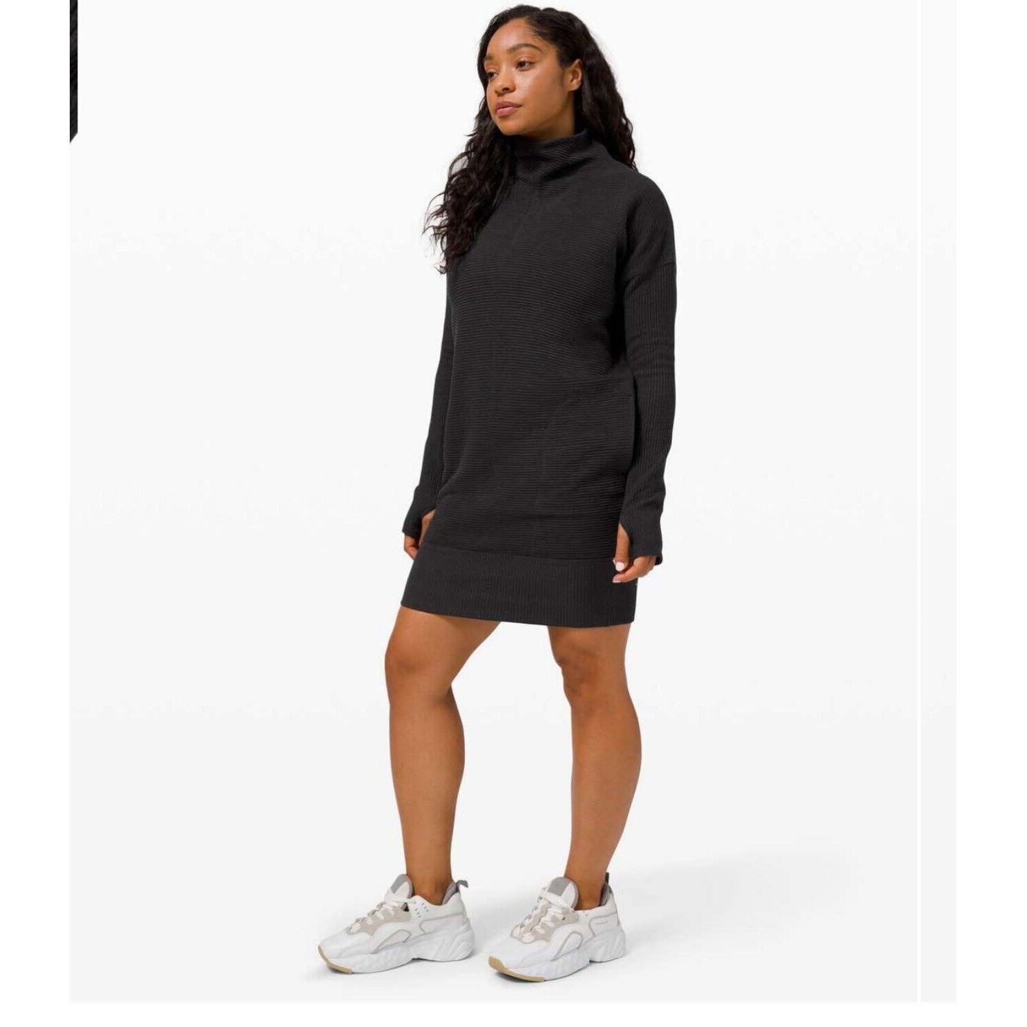 Lululemon Call For Cozy Dress Size 6 Black Pockets Thumbholes Sweat Wicking