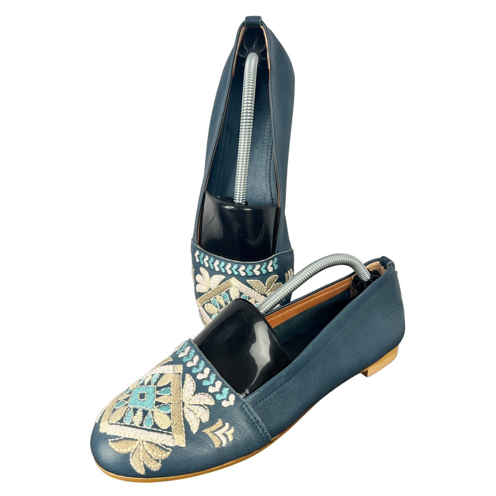 SUNDANCE Womens 7.5 (38) Apollonia Floral Embroidery Italian Leather Ballet Flat