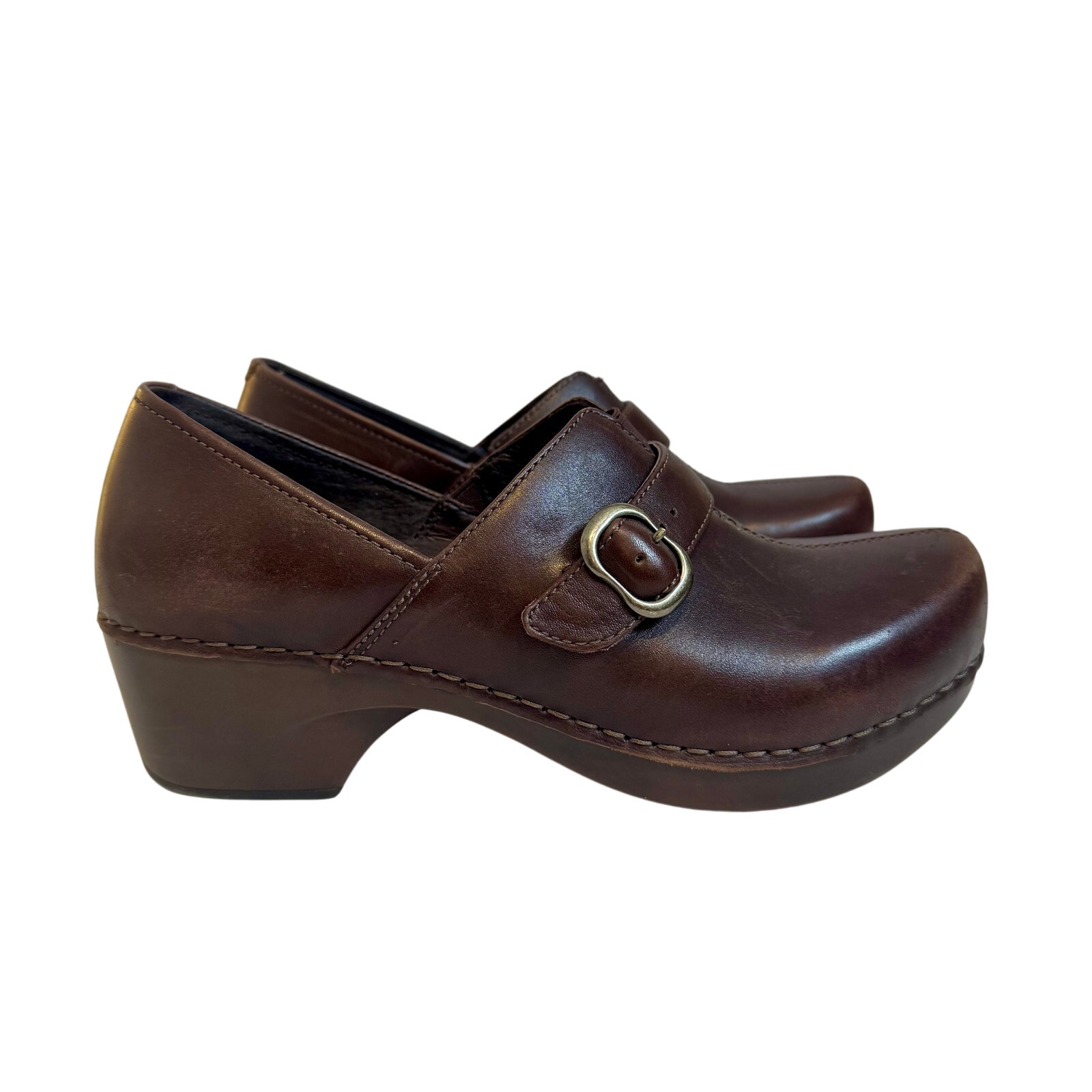 Dansko Tamara Brown Leather Buckle Strap Clog Size 8.5