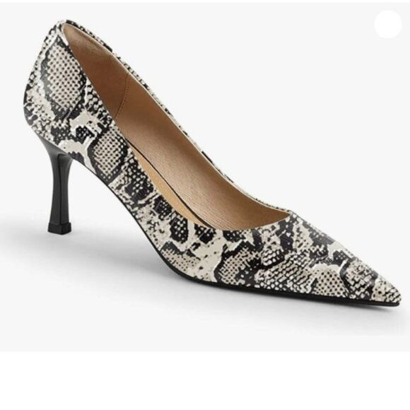 FOWT Simple Solid Croc-Embossed Pointed Toe Black Pumps for Women Dressy Snake